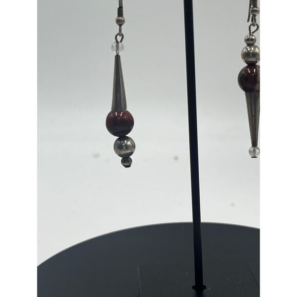 Artisan Made Mismatched Brown Jasper Ball Sterling Silver Dangle Earrings - Picture 11 of 11